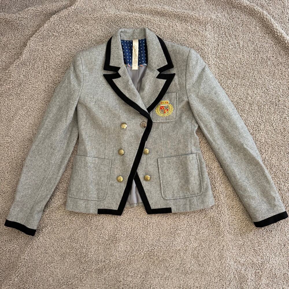 Priorities Gray Wool Blend Crest Military Blazer Preppy Old Money Women’s Small